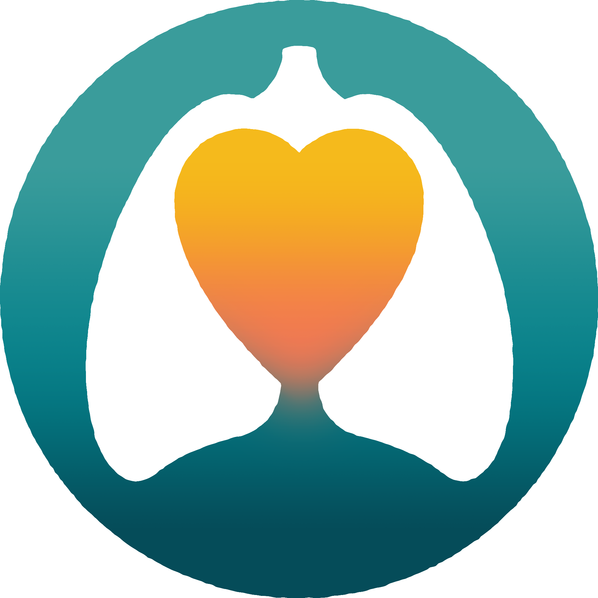 An orange heart shape with a blurred, glowing effect is centered on a teal gradient background that transitions from light at the top to dark at the bottom.