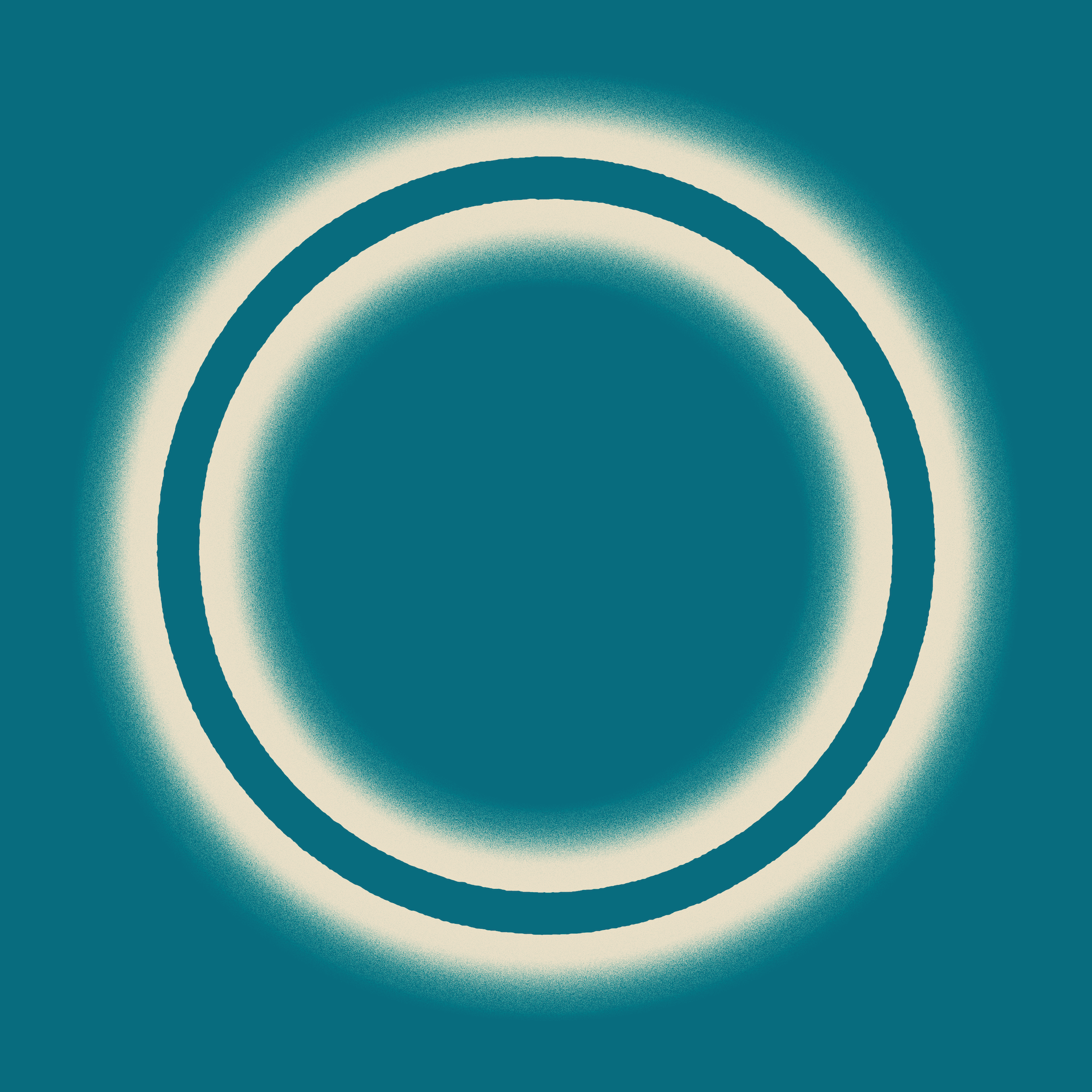 A glowing white ring with a faint outer glow is centered on a teal background. There is a thinner, slightly darker ring inside the main circle, creating a layered effect.